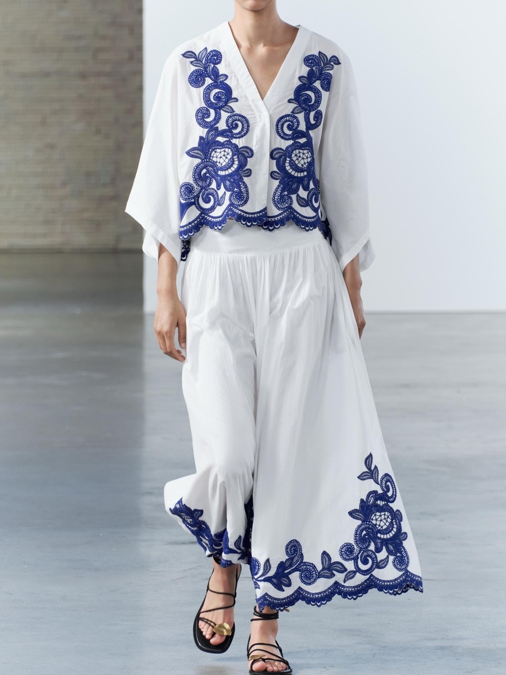Zara Blue Embroidery top (Medium) and bottom (large) set, like new